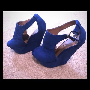Blue suede wedge heels